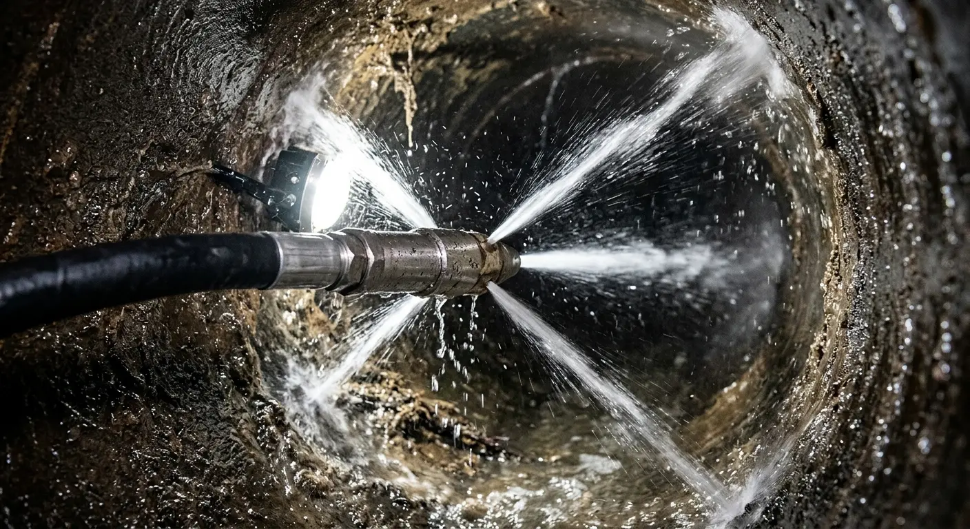 High-pressure hydro jetting nozzle cleaning sewer pipe for Storm Drain Cleaning in Rockledge
